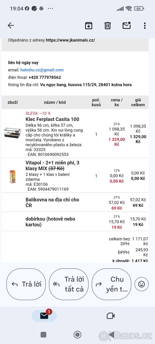 Prodám klec pro králíky, použitá 10 dní