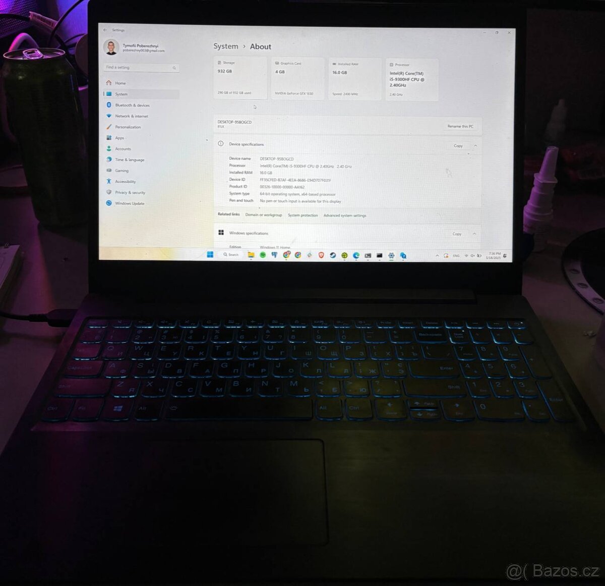 Herní notebook Lenovo GTX 1650 & 16 GB RAM – skvělý stav