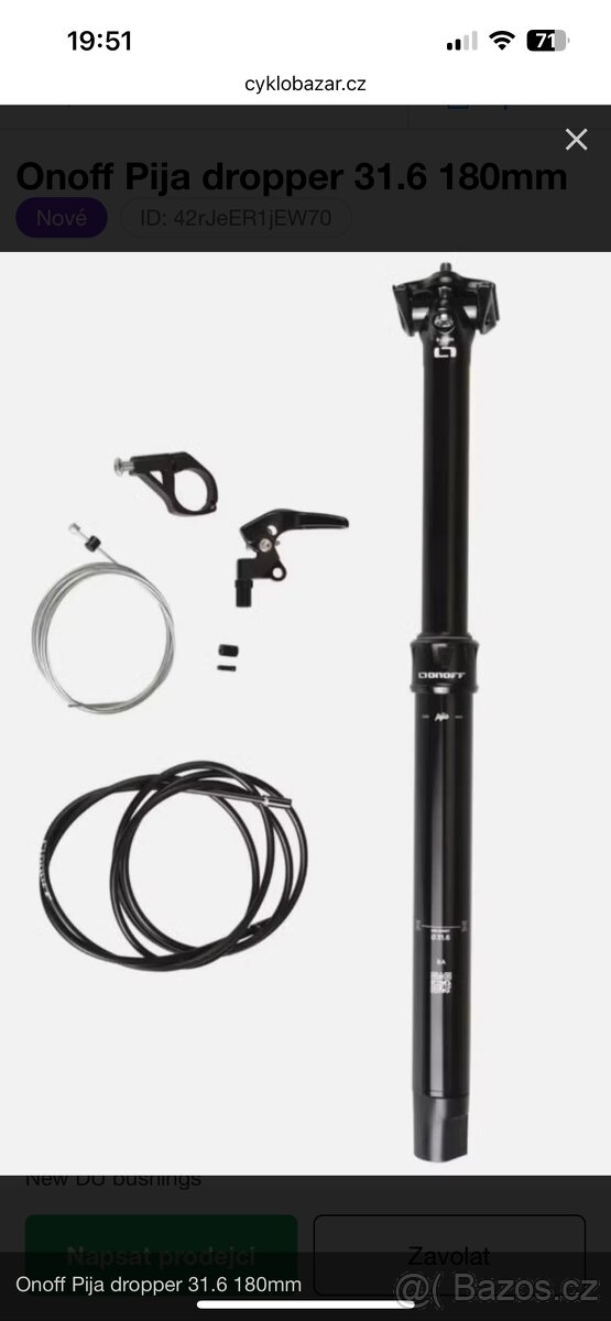 Onoff Pija dropper 31.6 180mm nova sedlovka