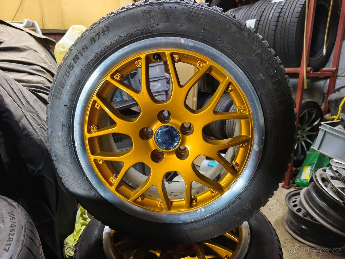 Krásná límcová ALU kola BBS 5x100 R16 se zánovní zimním pneu