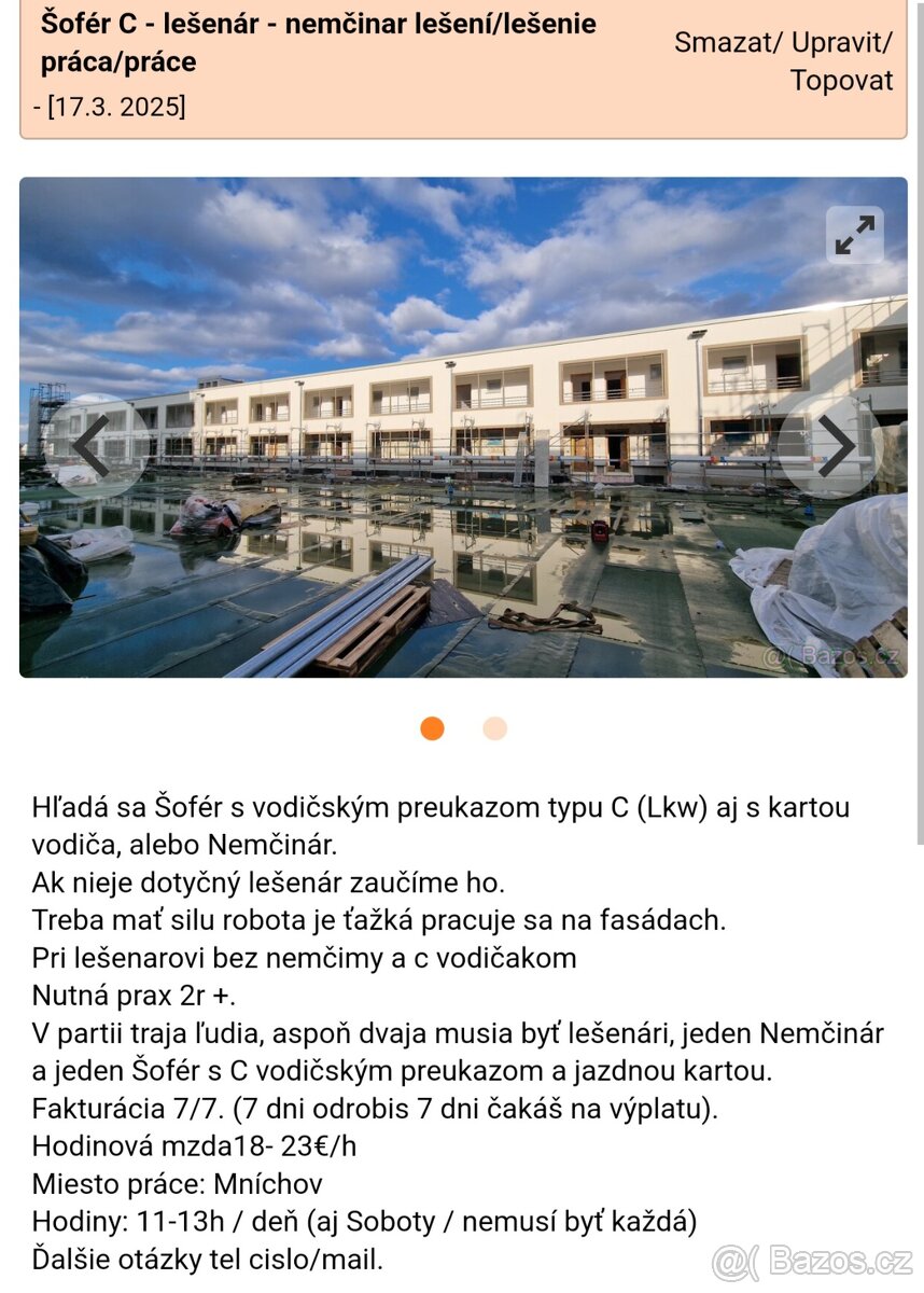 Práce Lešenár, C Šofér , Nemčinár