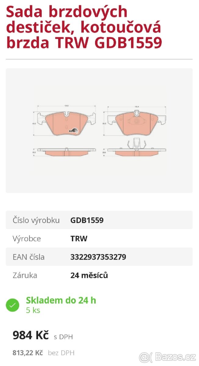 Sada brzdových destiček TRW