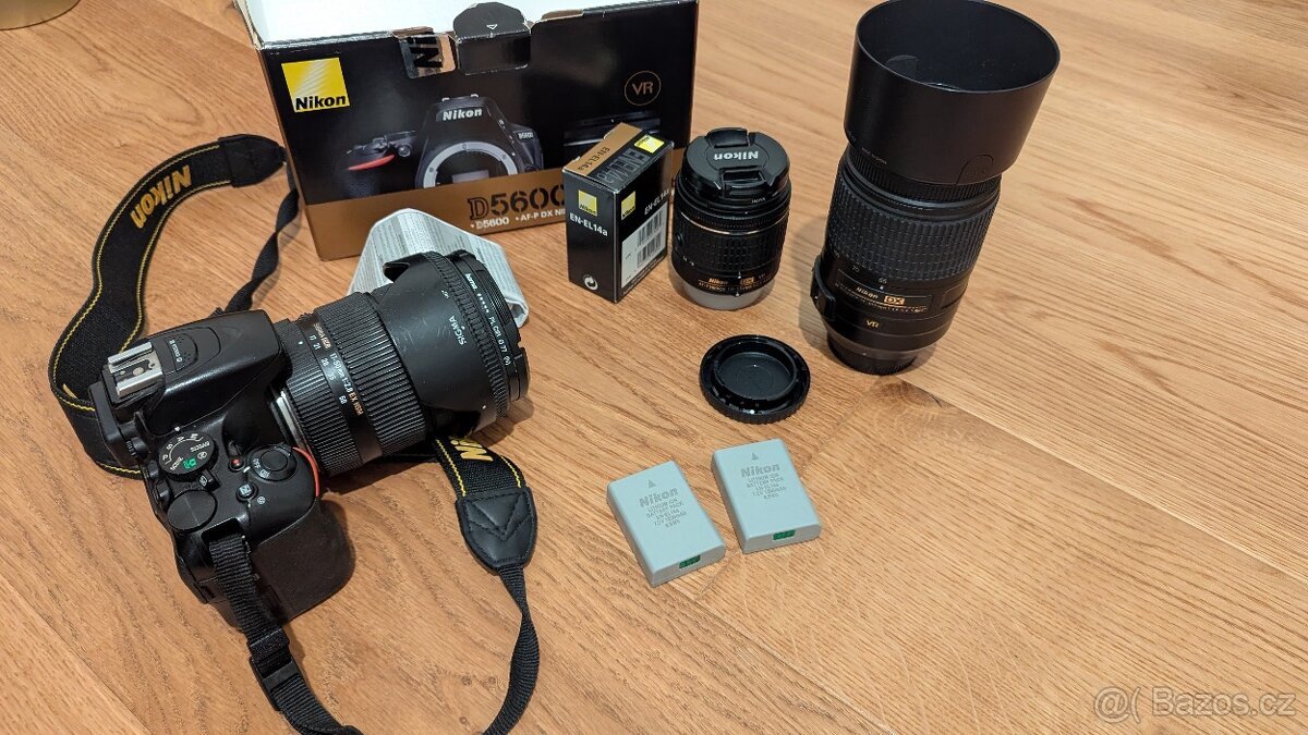 Nikon D5600 + 3 objektivy, 2 Filtry a 2 baterie s nabíječkou