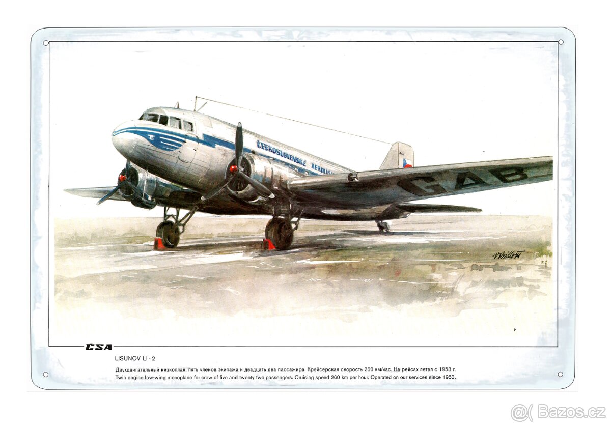 plechová cedule -Lisunov Li-2 (Československé aerolinie)