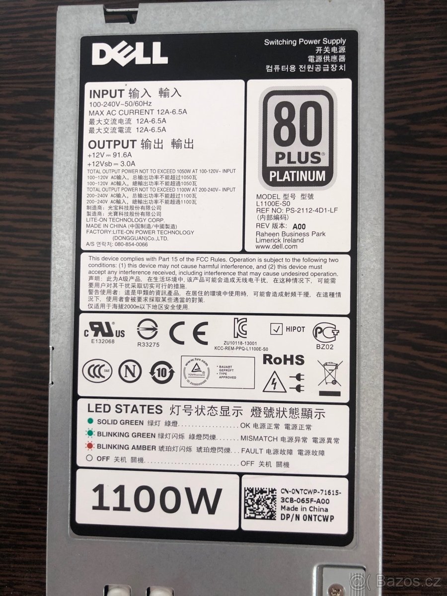 Napájecí zdroj 1100 W serveru Dell PowerEdge