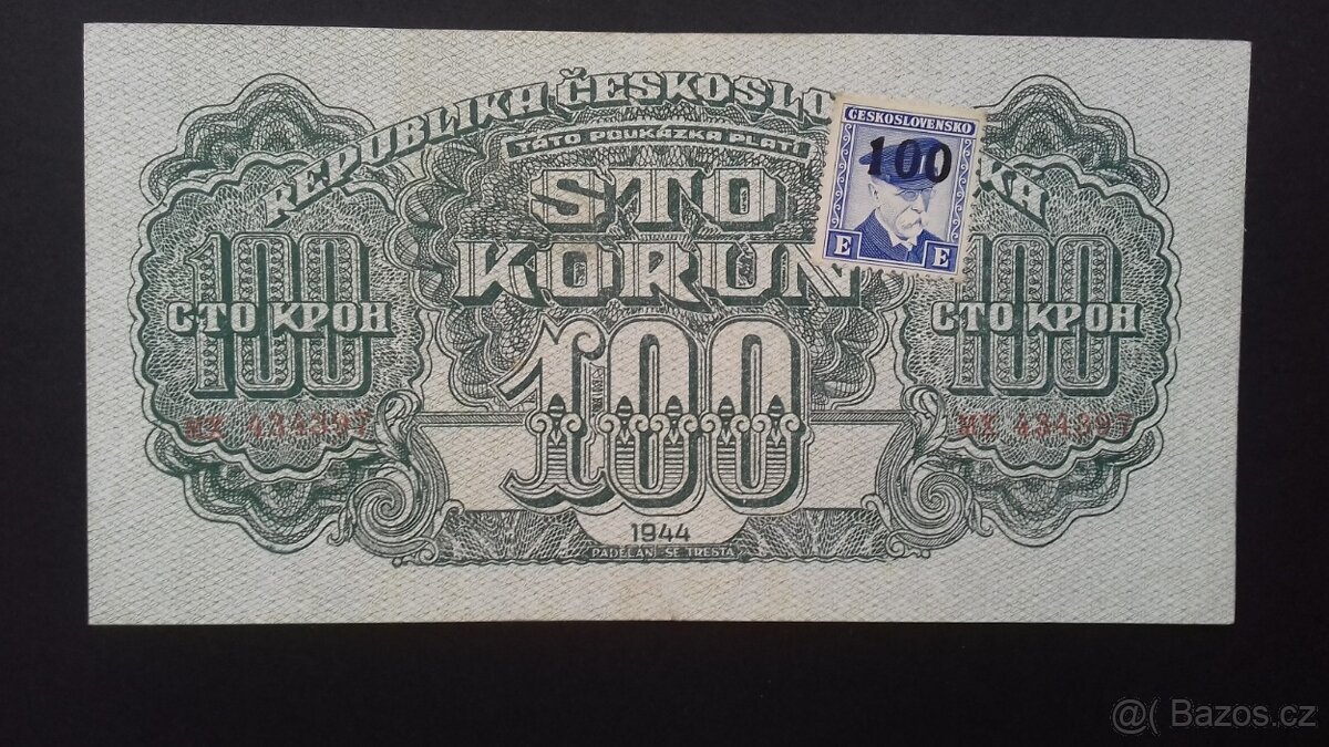 Bankovka - Poukázka ČSR kolkovaná na Slovensku (a2)