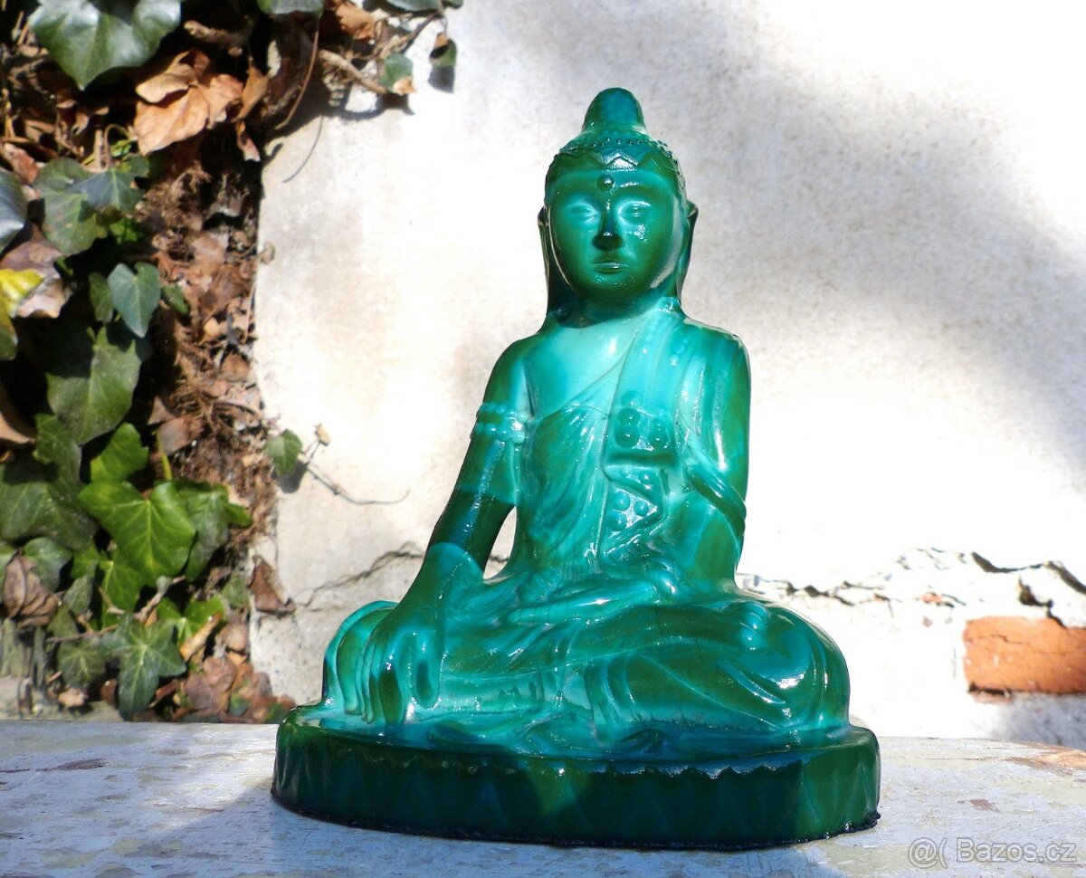 Buddha, malachitové sklo, Schlevogt