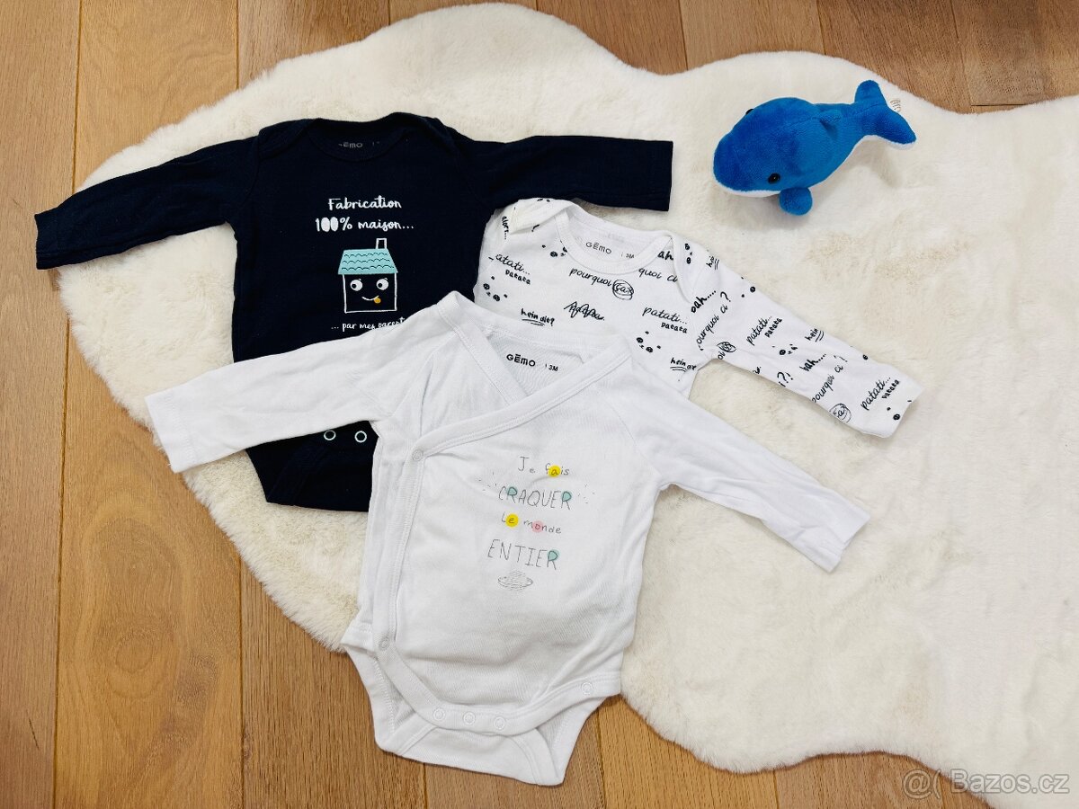 👶 Set 3 ks body s dlouhým rukávem, Gémo, vel. 56