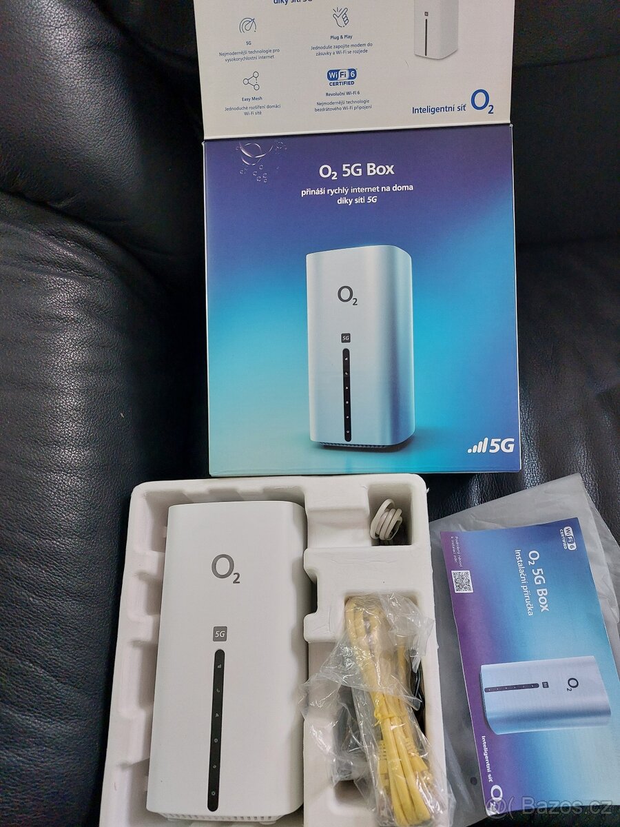 O2 5G Box, WiFi 6, příslušenství, krabička