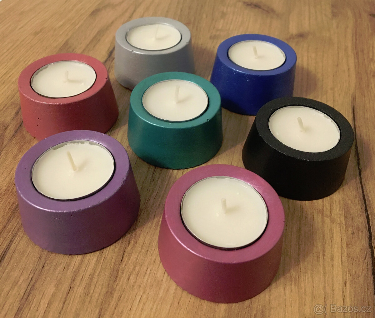 barevné betonové svícny na čajovou svíčku (7ks)