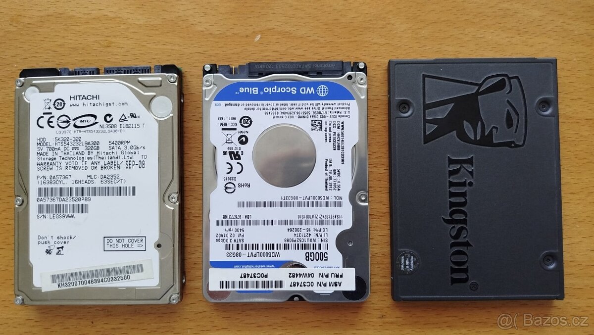 SSD 120GB, disky 2.5" 320GB a 500GB