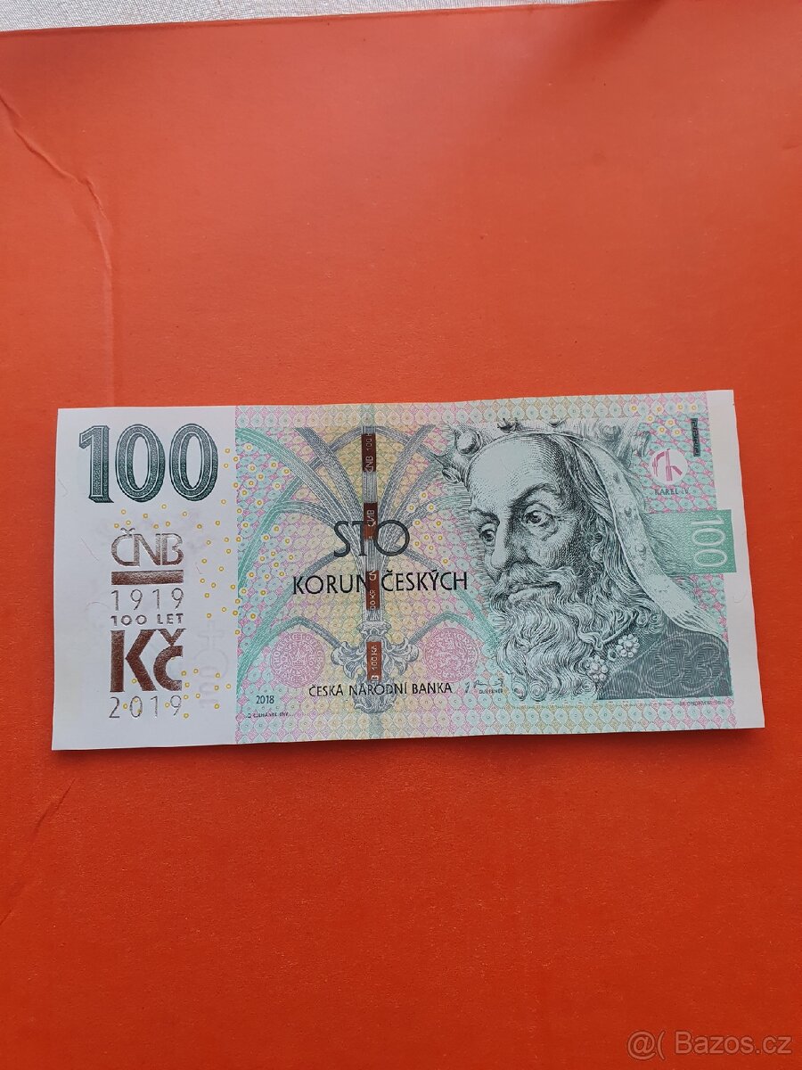 Bankovka 100Kč s přítiskem ČNB
