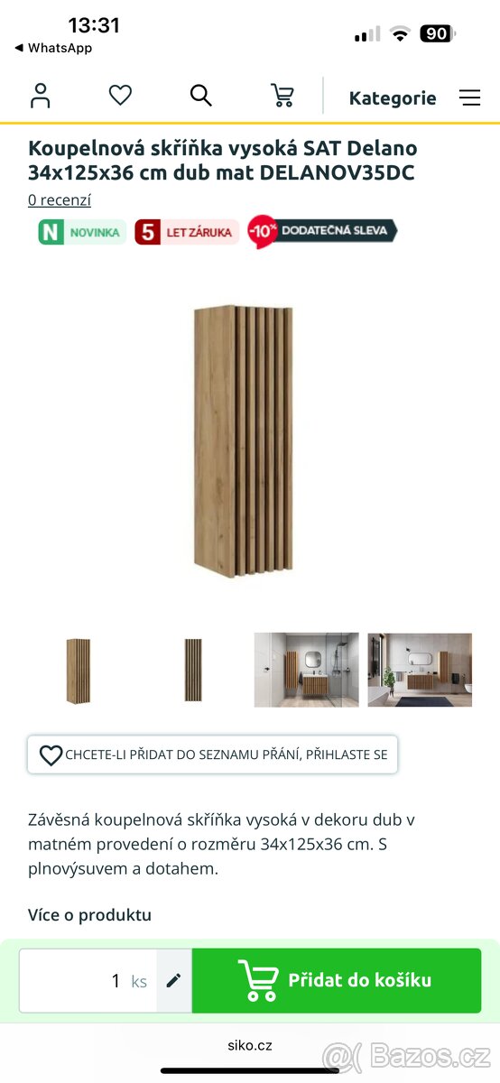Koupelnova skrinka Siko 34x125x36 cm