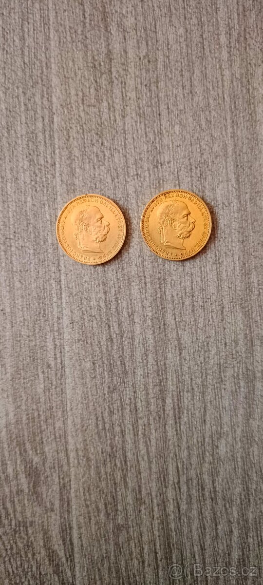 2x Zlatá mince 20 korun FJI