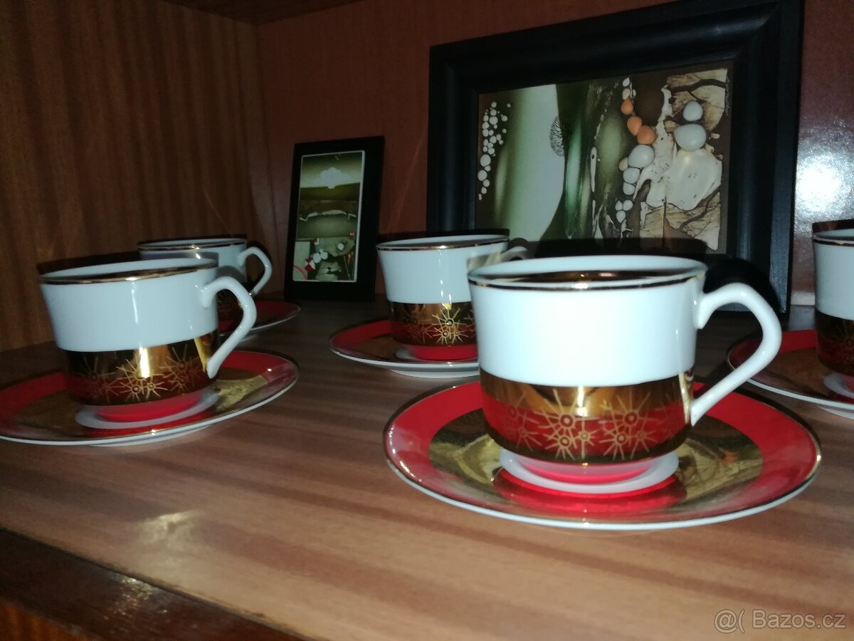 Kávový servis pozlacený , český porcelán Chodov