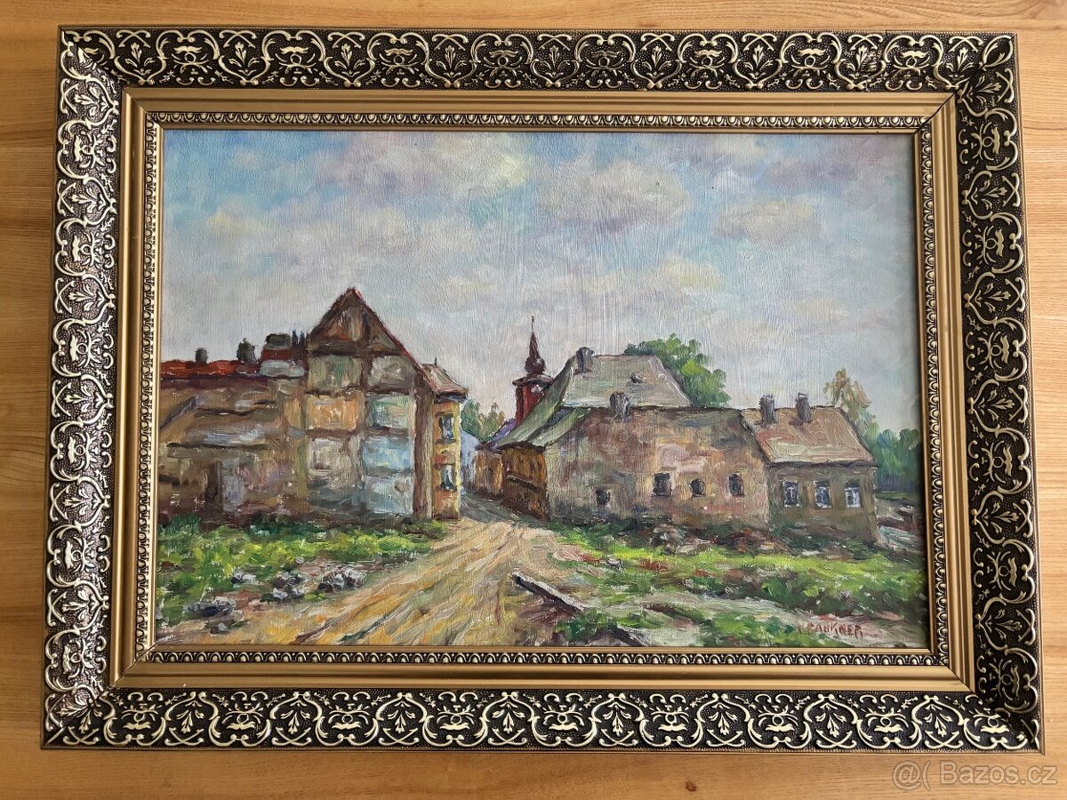 Obraz V. Paukner, Náves, olejomalba 45x60