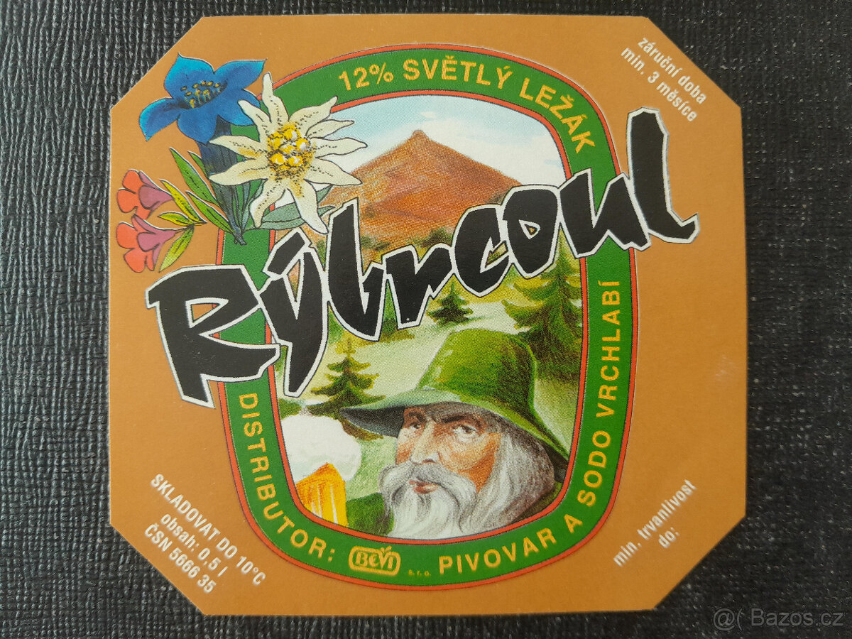 Vrchlabí Rýbrcoul 12 světlý ležák - pivní etiketa
