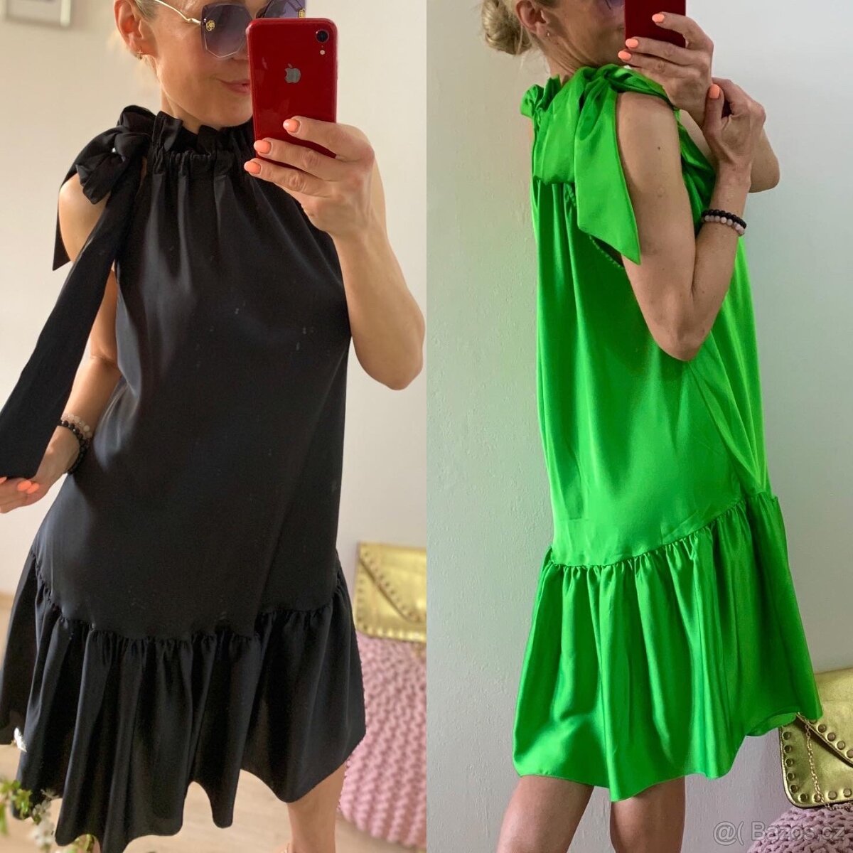 Lesklé šaty s vázánim sedi S - XL