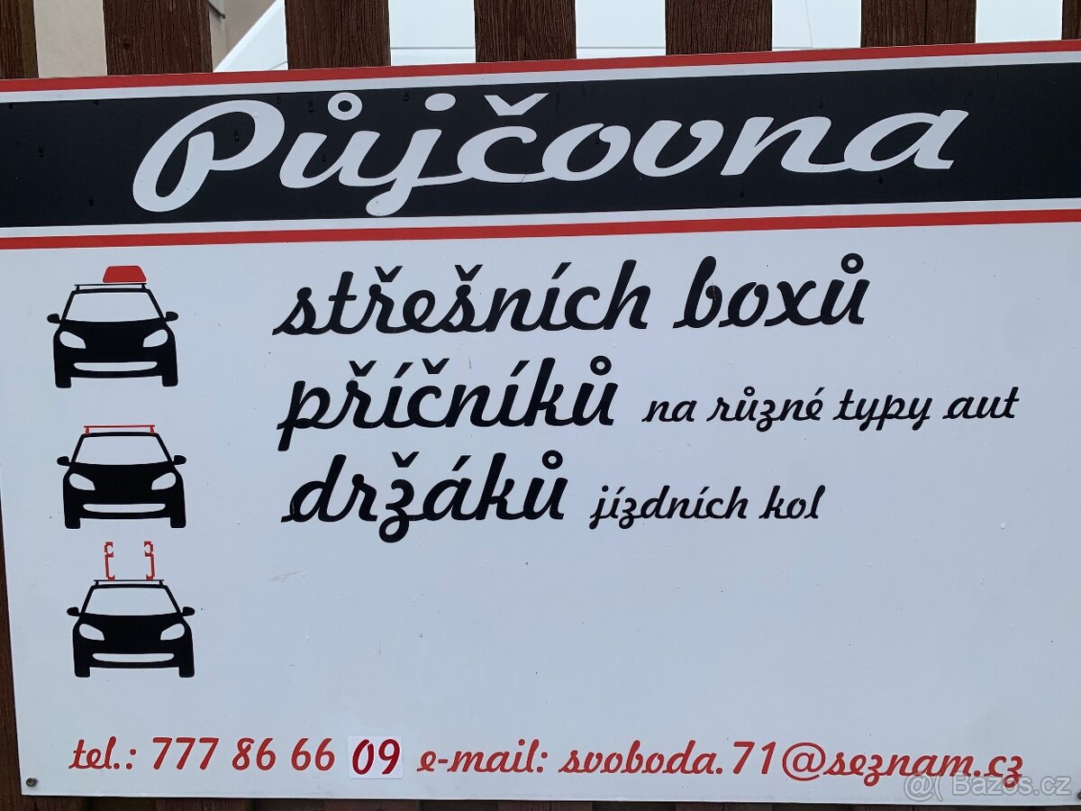 Půjčovna střešních boxů. NEUMANN,držáky na kola,příčníky.