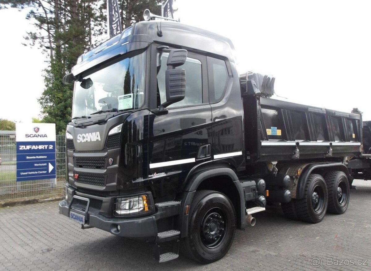Scania R 540 6x4 třístranný sklápěč Bordmatic vč.přívěsu Mei