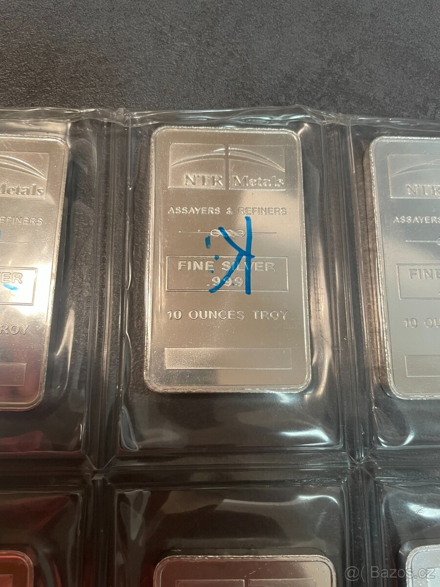 Prodám stříbrné slitky 10 oz – NTR Metals