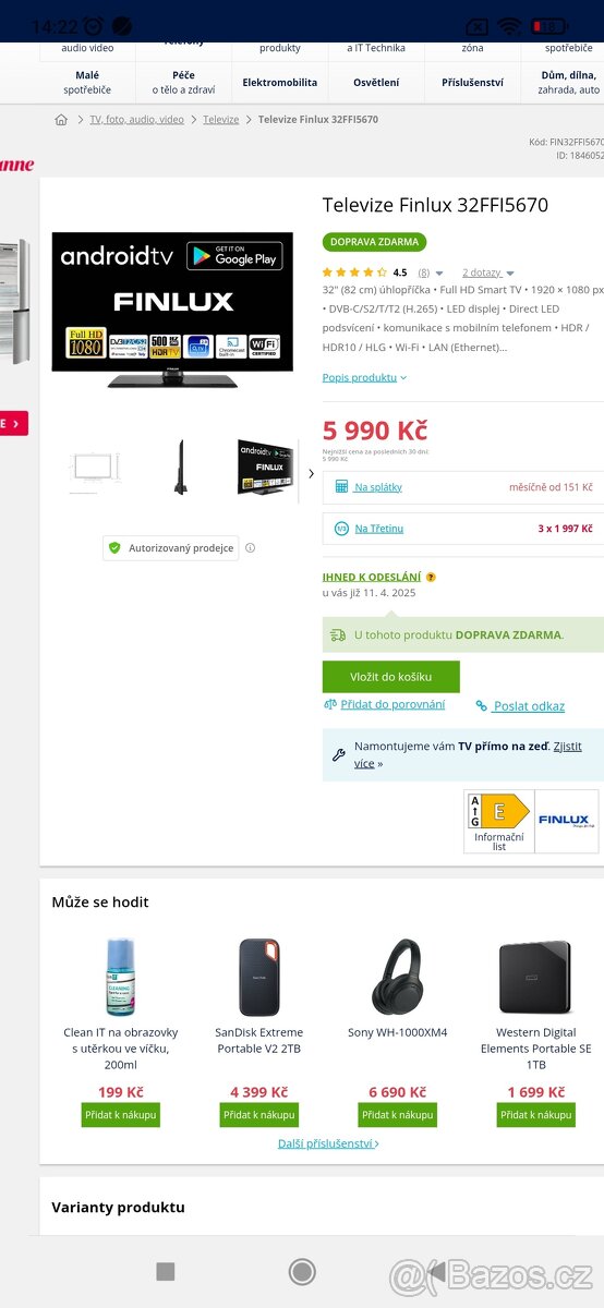 Koupím TV Smart 32, full HD android
