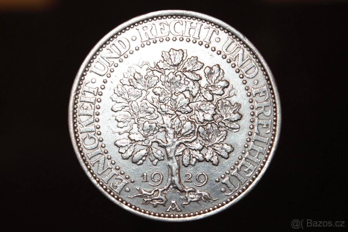 Stříbrná 5 Reichsmark 1929 A - Dub