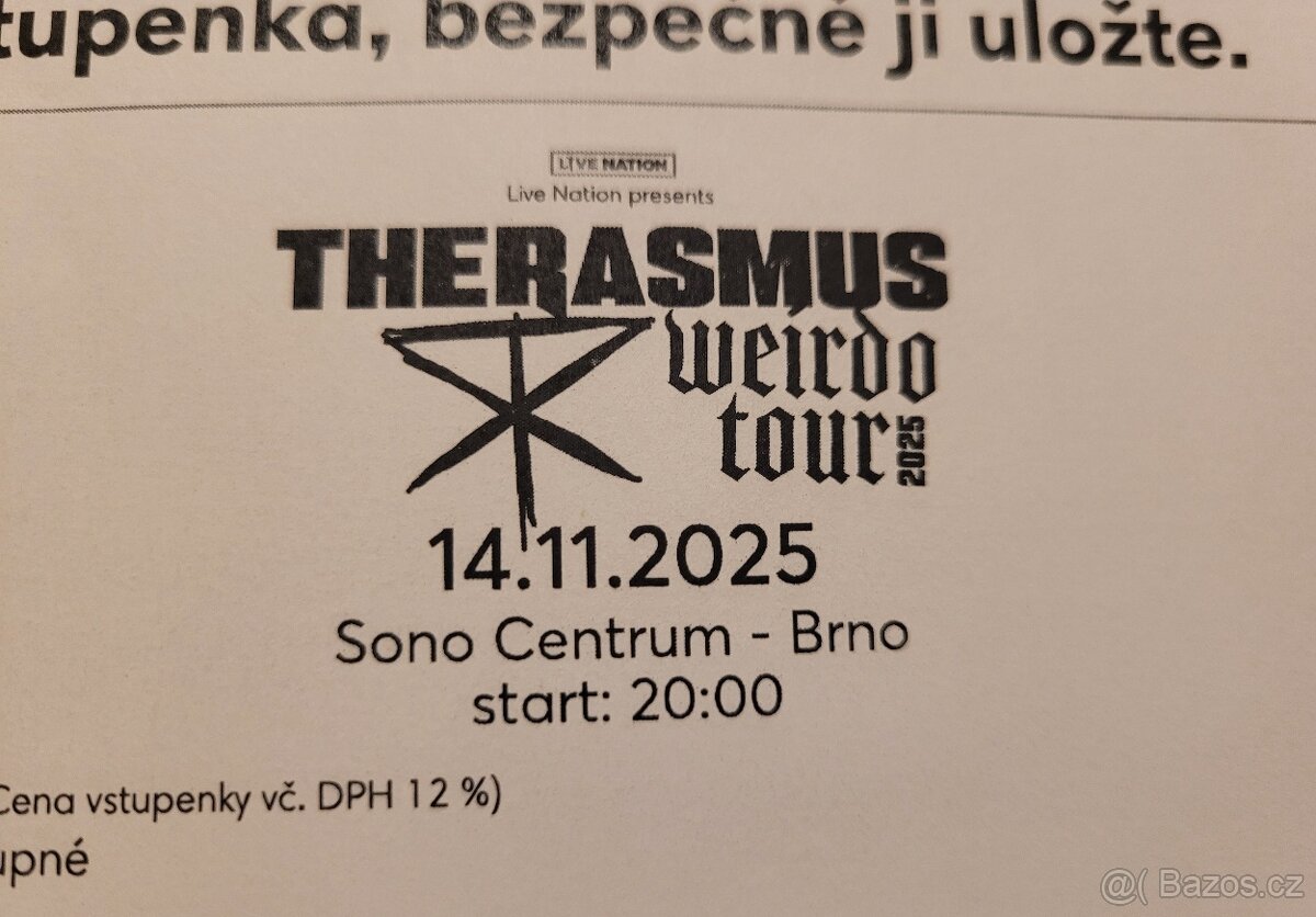 Predám dve vstupenky na The Rasmus, Brno 14.11.2025