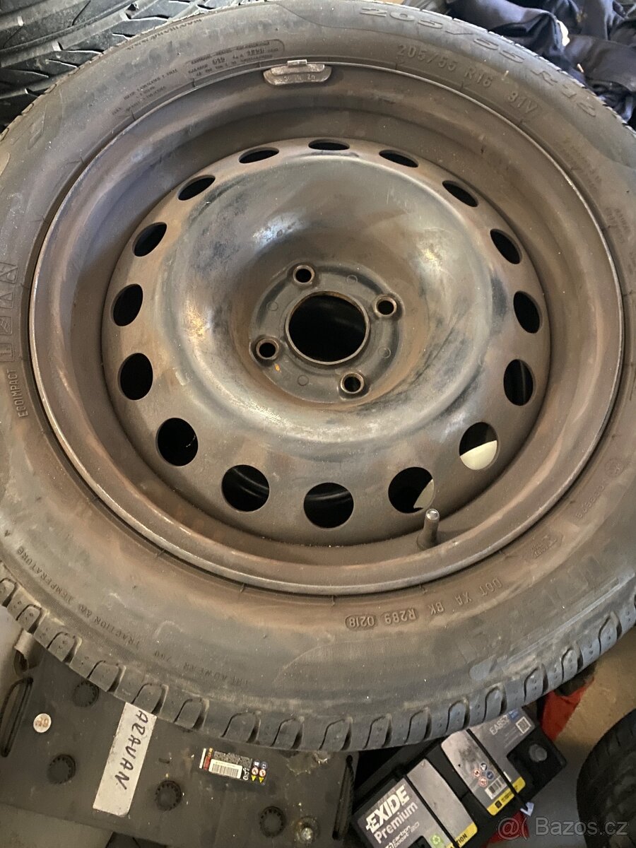 Plechové disky 16” 4x108 a letní pneu 205/55/R16