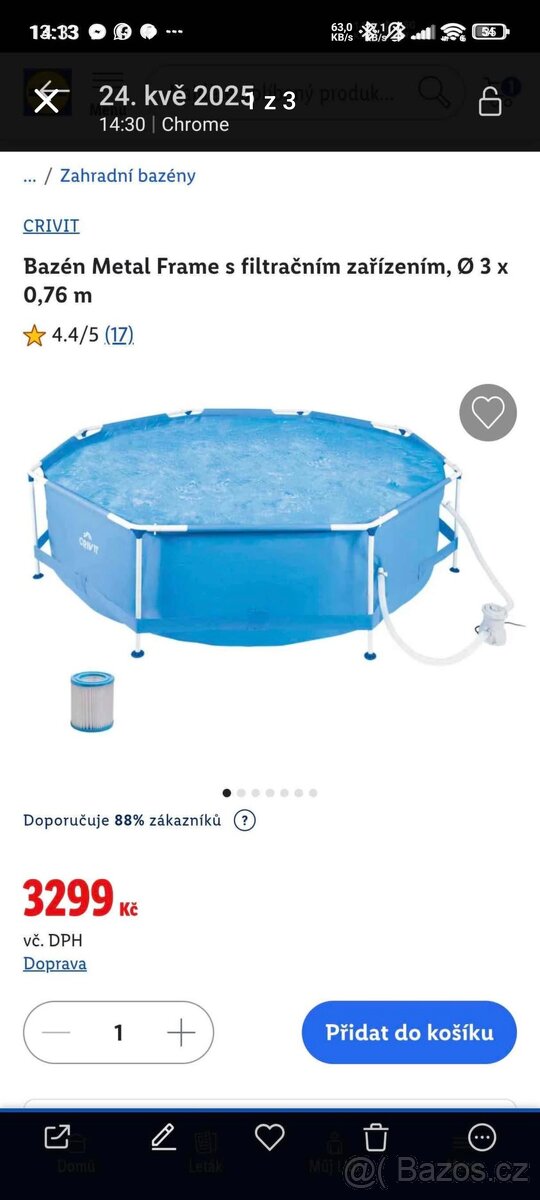 Prodám nový bazén nepoužitý kompletní balení.