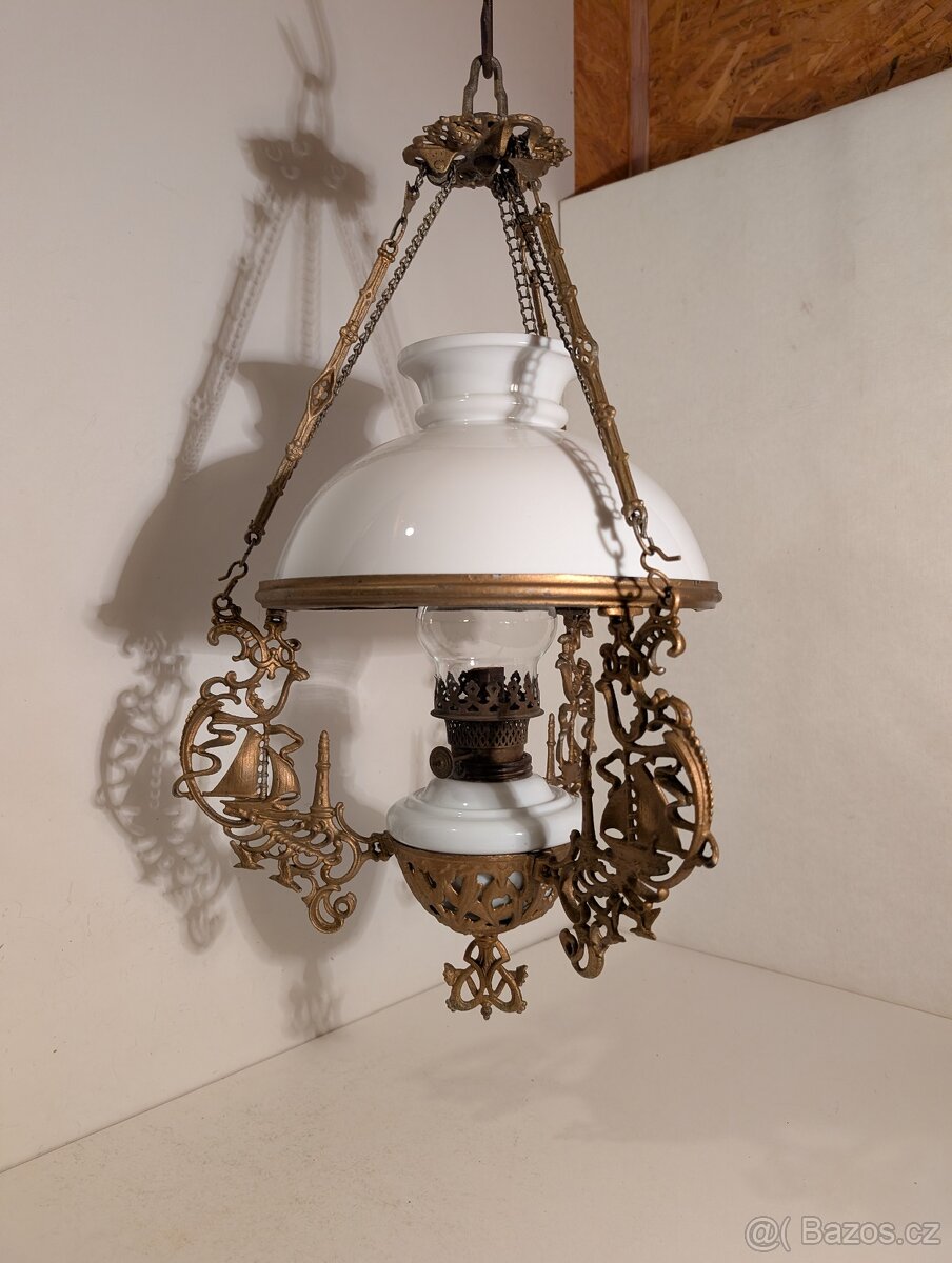 secesní petrolejka, petrolejový lustr, stahovačka