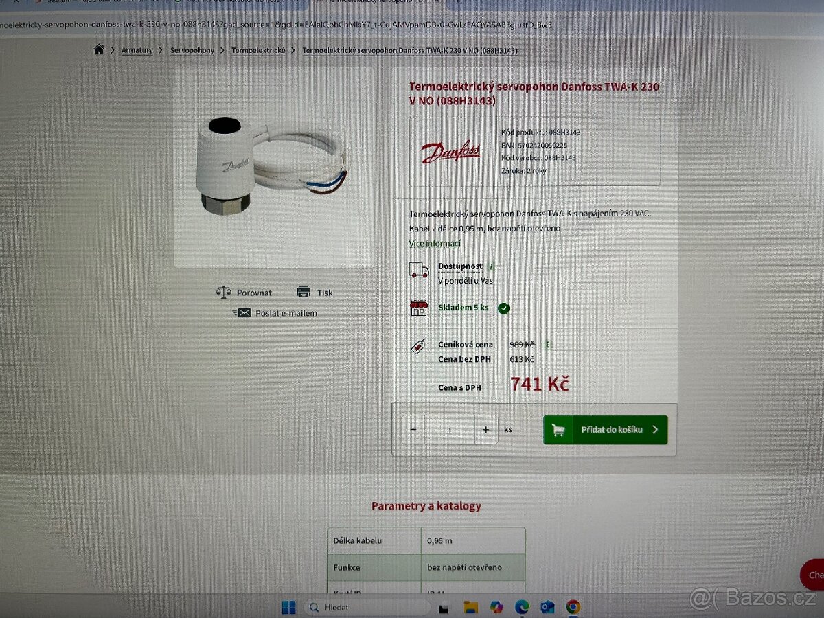 Termoelektrický servopohon Danfoss