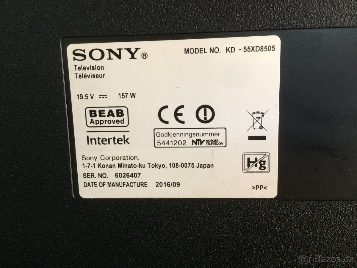 Koupím televizi Sony Bravia KD-55XD8505 s vadnou obrazovkou