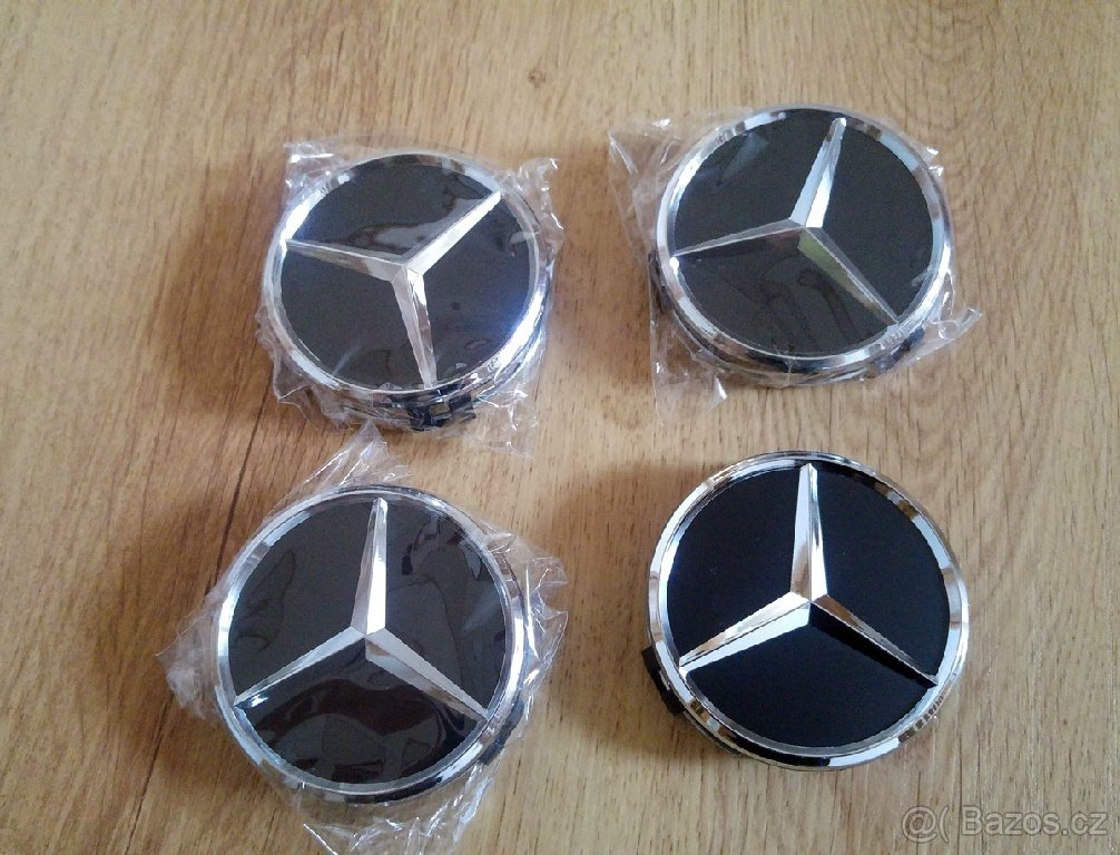 středové krytky Mercedes 75mm černé stříbrné pokličky