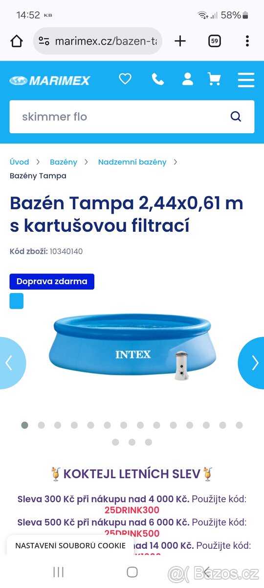 Bazén Tampa 2,44x0,61 m s kartušovou filtrací