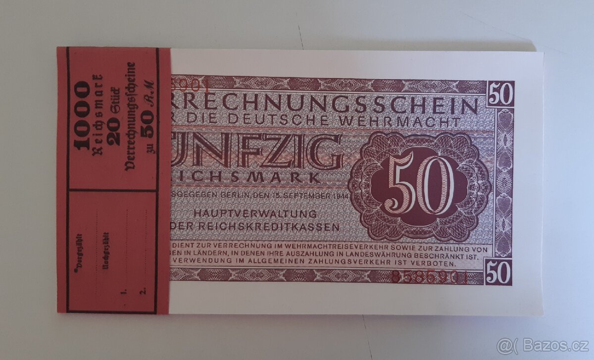 Kompletni 20ks balíček Wehrmacht 50 Reichsmark 1944,UNC