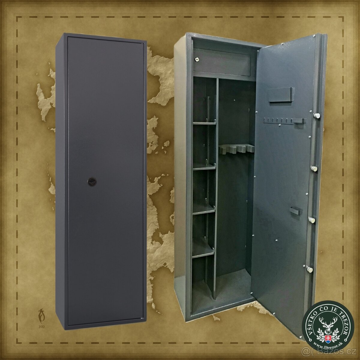 Skříň pro 2 zbraní+poličky+schránka