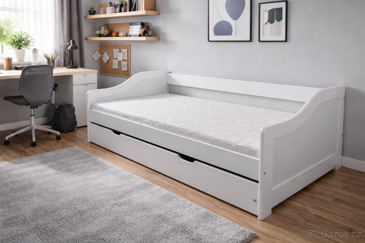 Multifunkční postel s přistýlkou. Zdarma matrace. Bílá