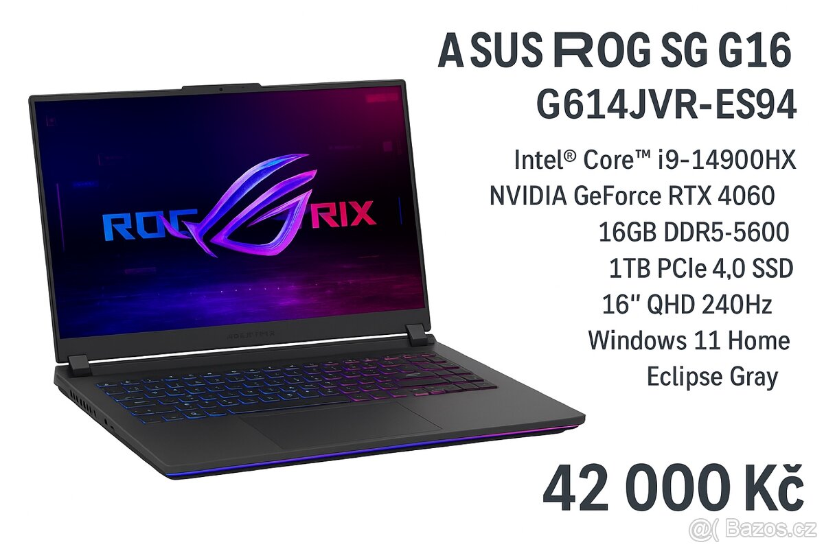 ASUS ROG Strix G16 i9-14900HX / RTX 4060 / 16GB / 1TB – nový