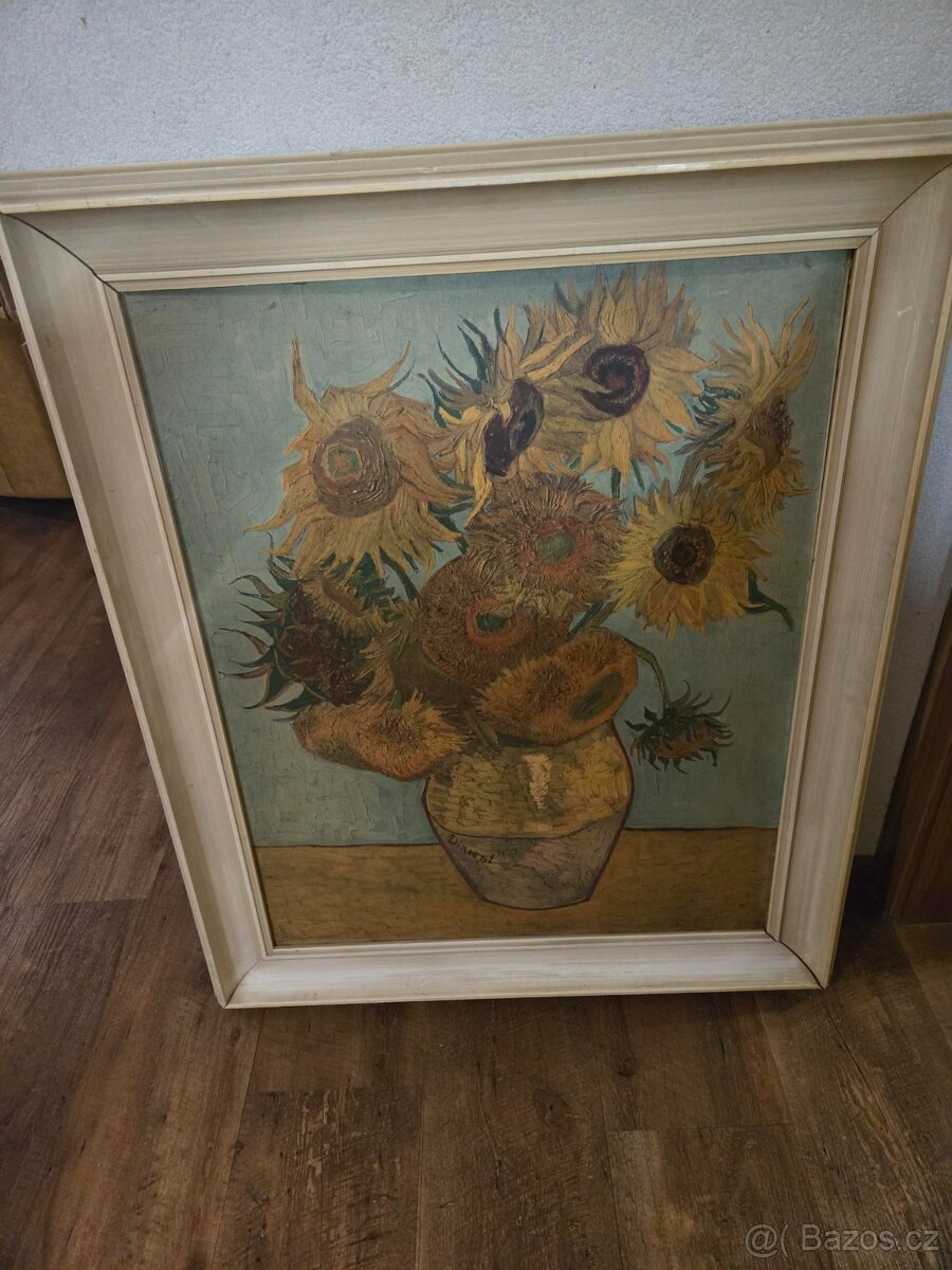 Reprodukce Van Gogh Slunečnice se starým rámem.
