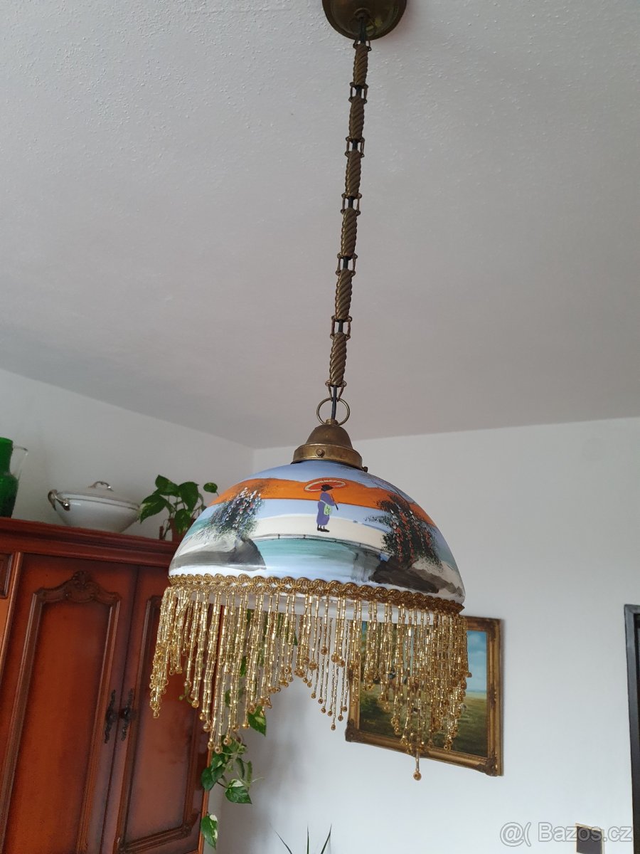 Lustr lampa velká starožitná ručně malovaná