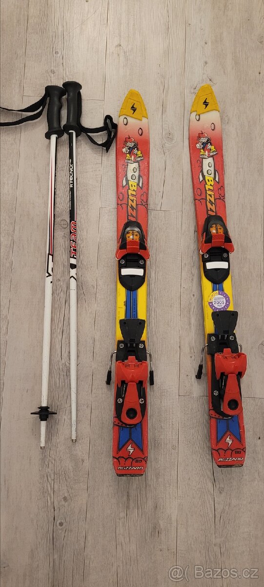 Lyže dětské Blizzard 80 cm a vázání Salomon+hůlky