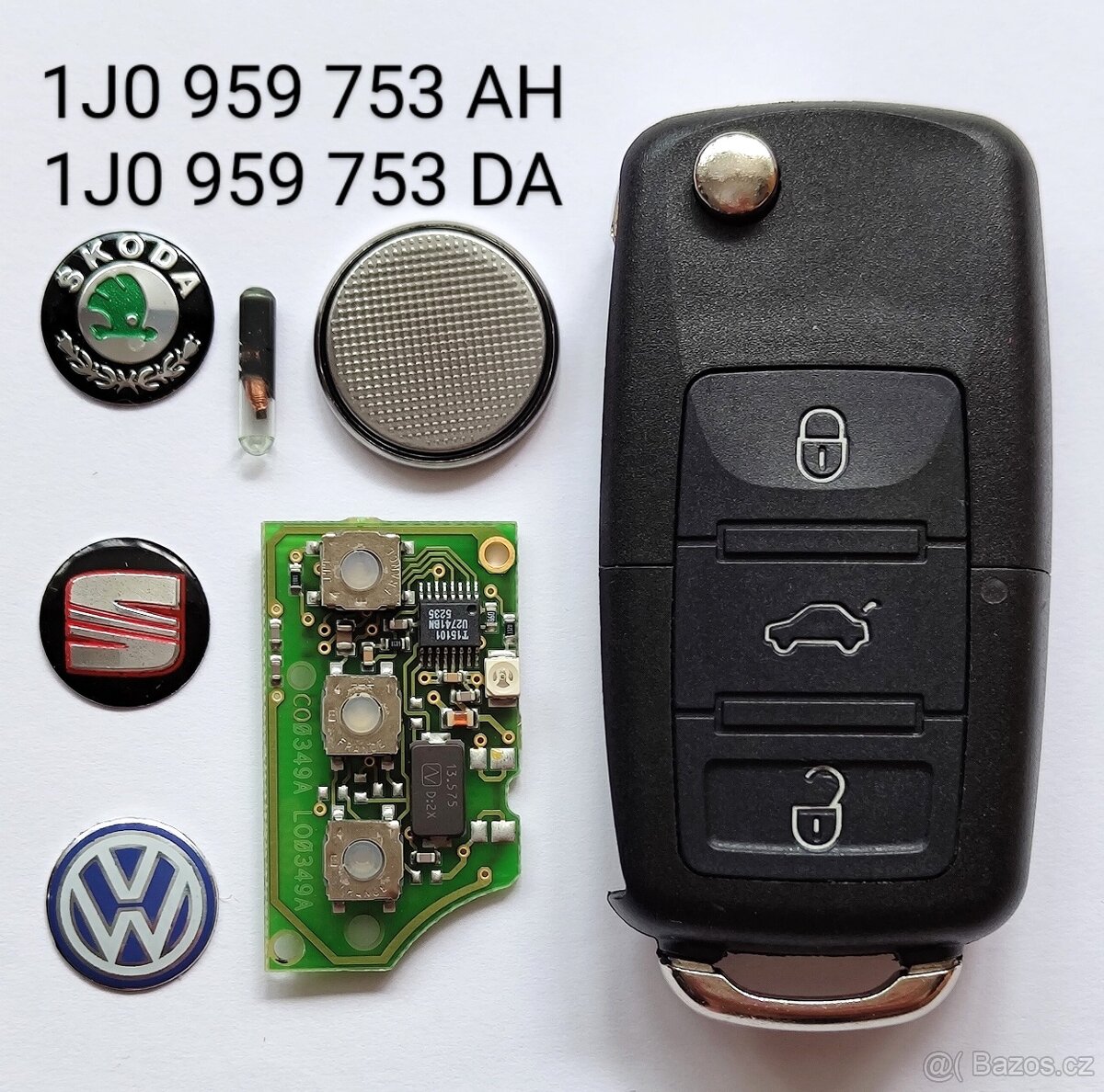 Klíč Škoda Volkswagen originál 1J0959753AH / DA Nový obal k