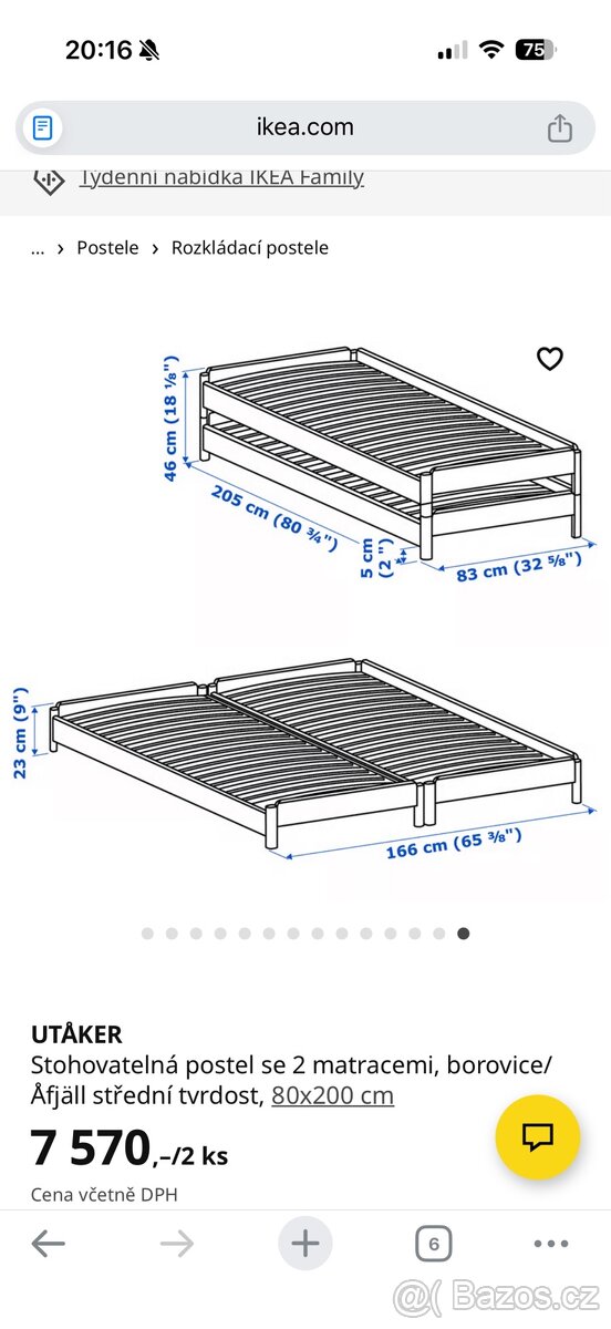 Stohovatelná postel a dvě matrace