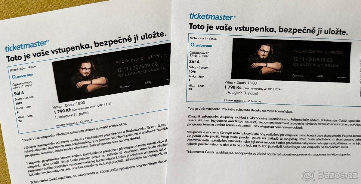 2x vstupenka na Pocta Davidu Stypkovi 12.1.
