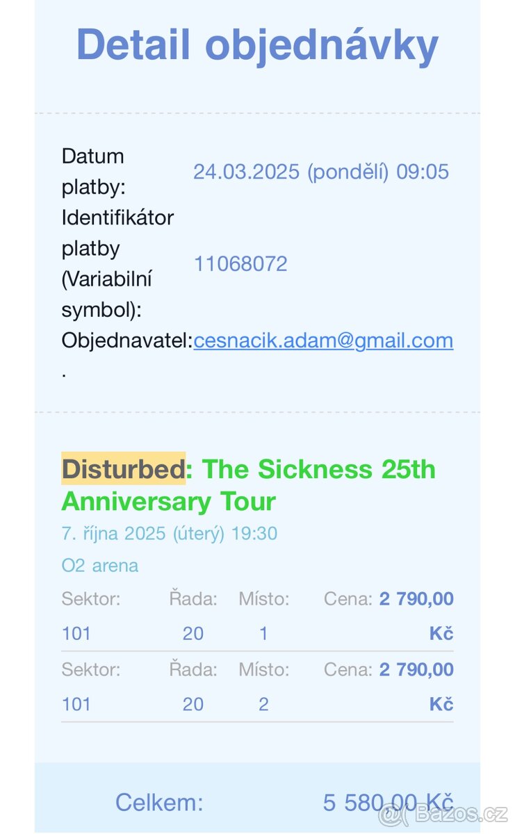Disturbed 2 lístky za cenu 1