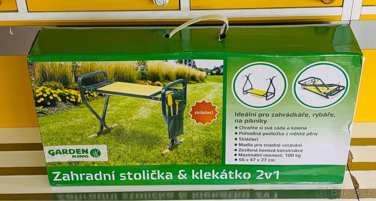 skládací zahradní stolička a klekátko 2v1