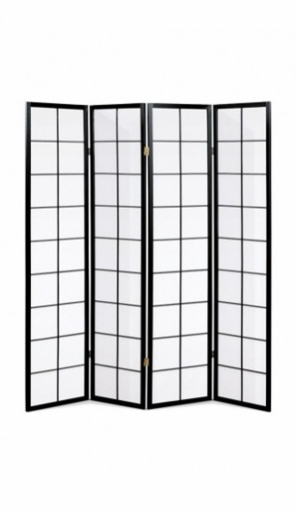 4 dílný dřevěný paravan bílý, černý