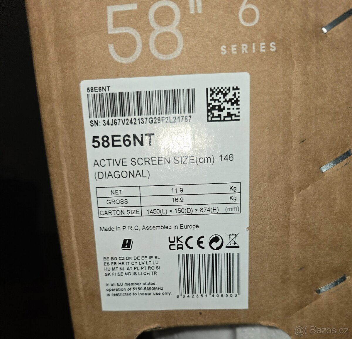 Prodam novy TV Hisense 58 palcu 58E6NT