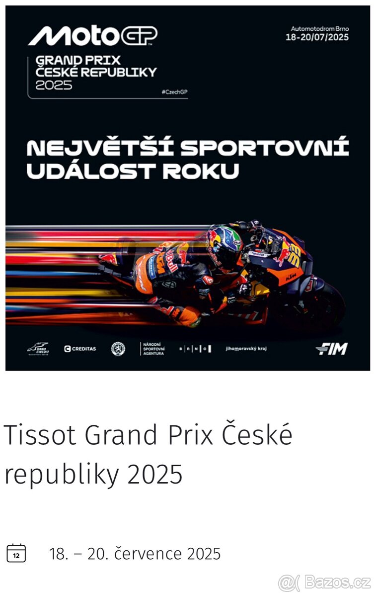 Vstupenka na moto GP Brno Gold Junior (7 až 14 let)